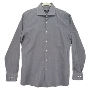 Hugo Boss Miles US Mens Sharp Fit Cotton Dress Shirt 16 34/35 Blue White Check